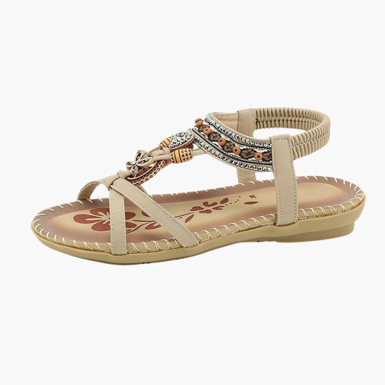 Beaded Boho Flat Sandals for Women – Elastic Strap Comfort - Made by Jessica