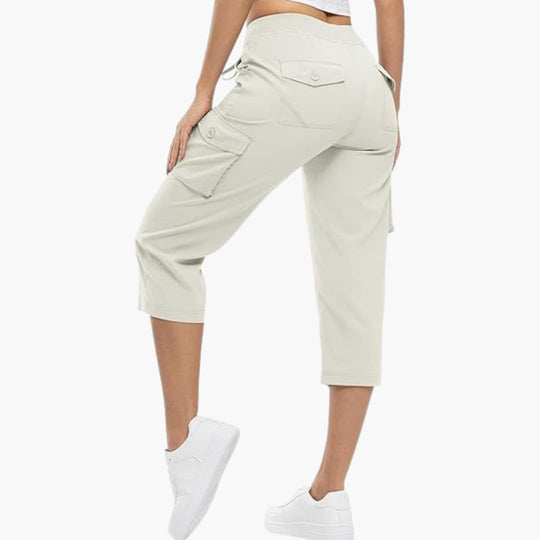 Women's Cargo Capri Shorts with Elastic Waistband and Utility Pockets