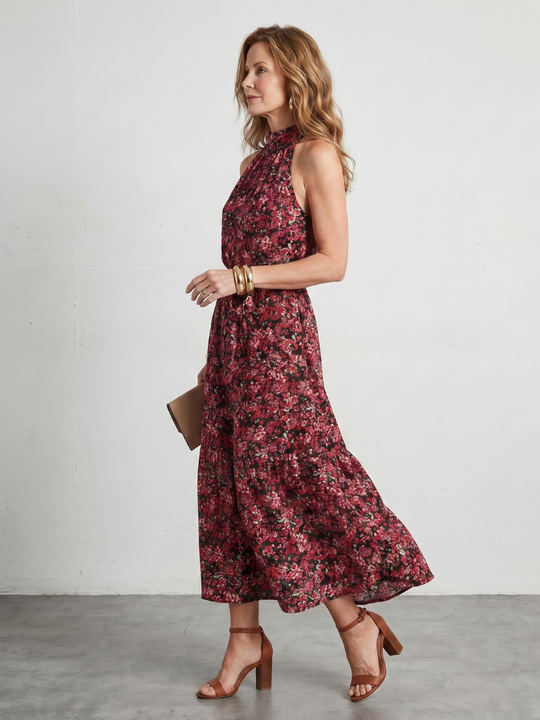 Anise | High Neck Floral Tiered Midi Dress