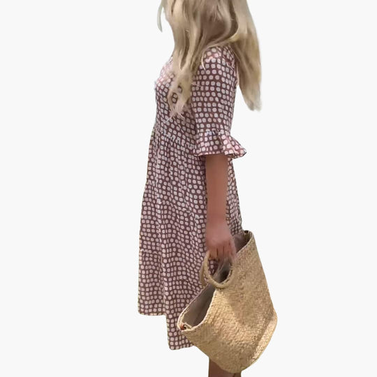 Women’s Midi Dress with Ruffled Sleeves and Tiered Design