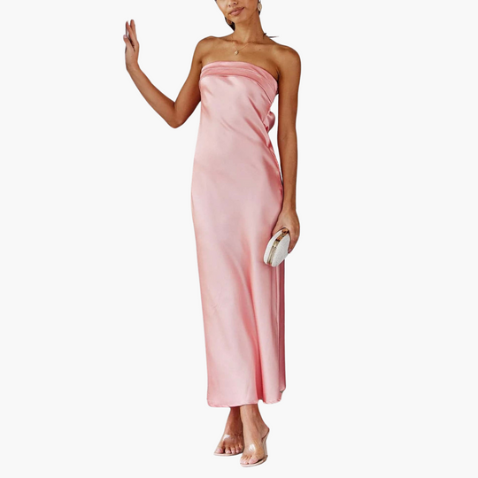 Women’s Maxi Dress with Strapless Neckline and Side Slit