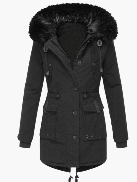 Women’s Hooded Parka with Front Pockets and Mid-Length Silhouette
