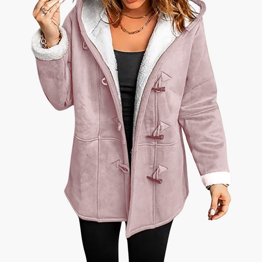 Women’s Hooded Toggle Coat with Fleece-Lined Interior and Front Closure