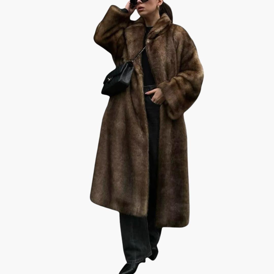 Women’s Longline Winter Coat with Button Fastening and Lining