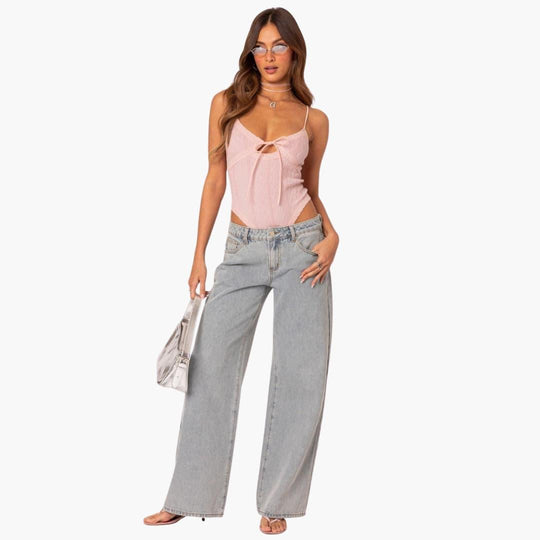 Women's Jeans with Wide-Leg Cut and Light Wash