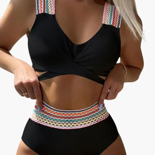 Women’s Bikini Set with High - Waisted Bottoms and Ribbed Texture