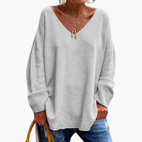 Women’s Oversized Long Sleeve Shirt with V-Neck and Relaxed Fit