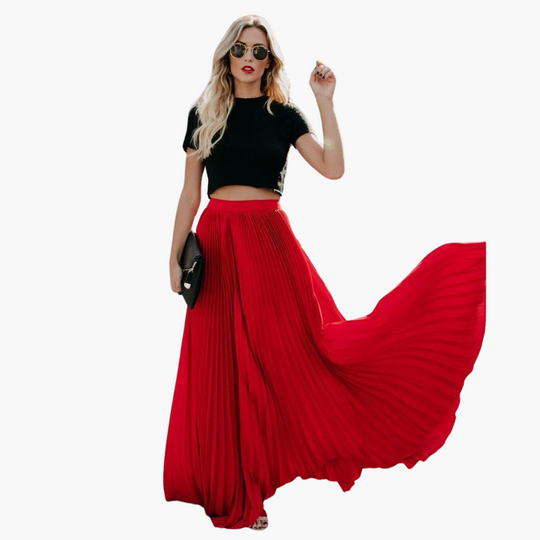 Women’s Pleated Skirt with Elasticated Waistband and Full-Length Cut