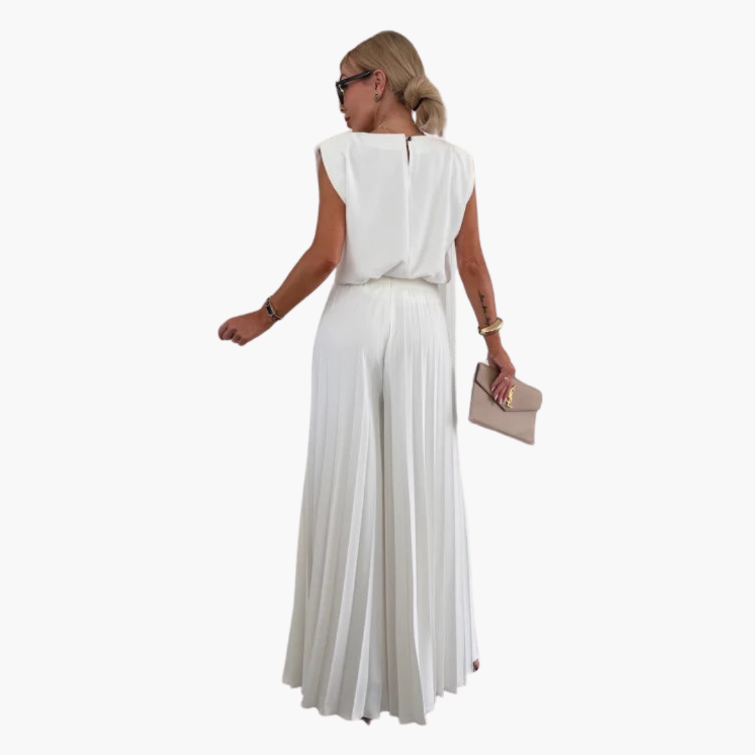 Women's Co-ord Set with Sleeveless Top and Pleated Wide-Leg Trousers