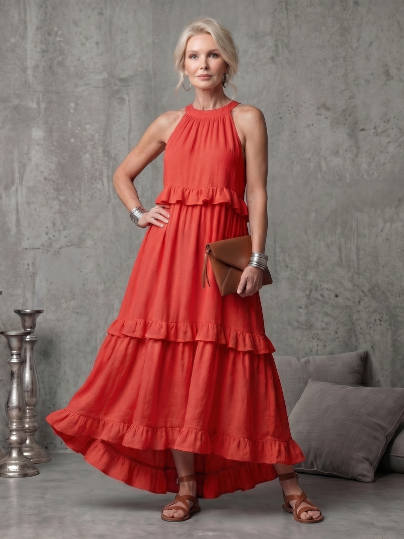 Katia | Tiered Ruffle Halter Maxi Dress