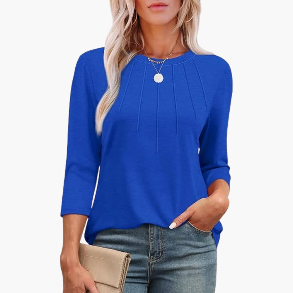 Women's Tunic Top with Pleated Front and 3/4-Length Sleeves