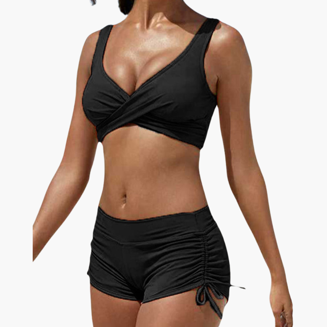 Women’s Swimwear Set with Twist-Front Top and Drawstring Shorts