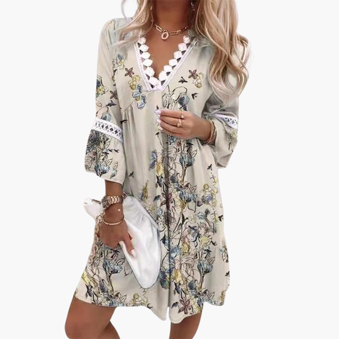 Women’s Mini Dress with Lace Trim and Floral Print