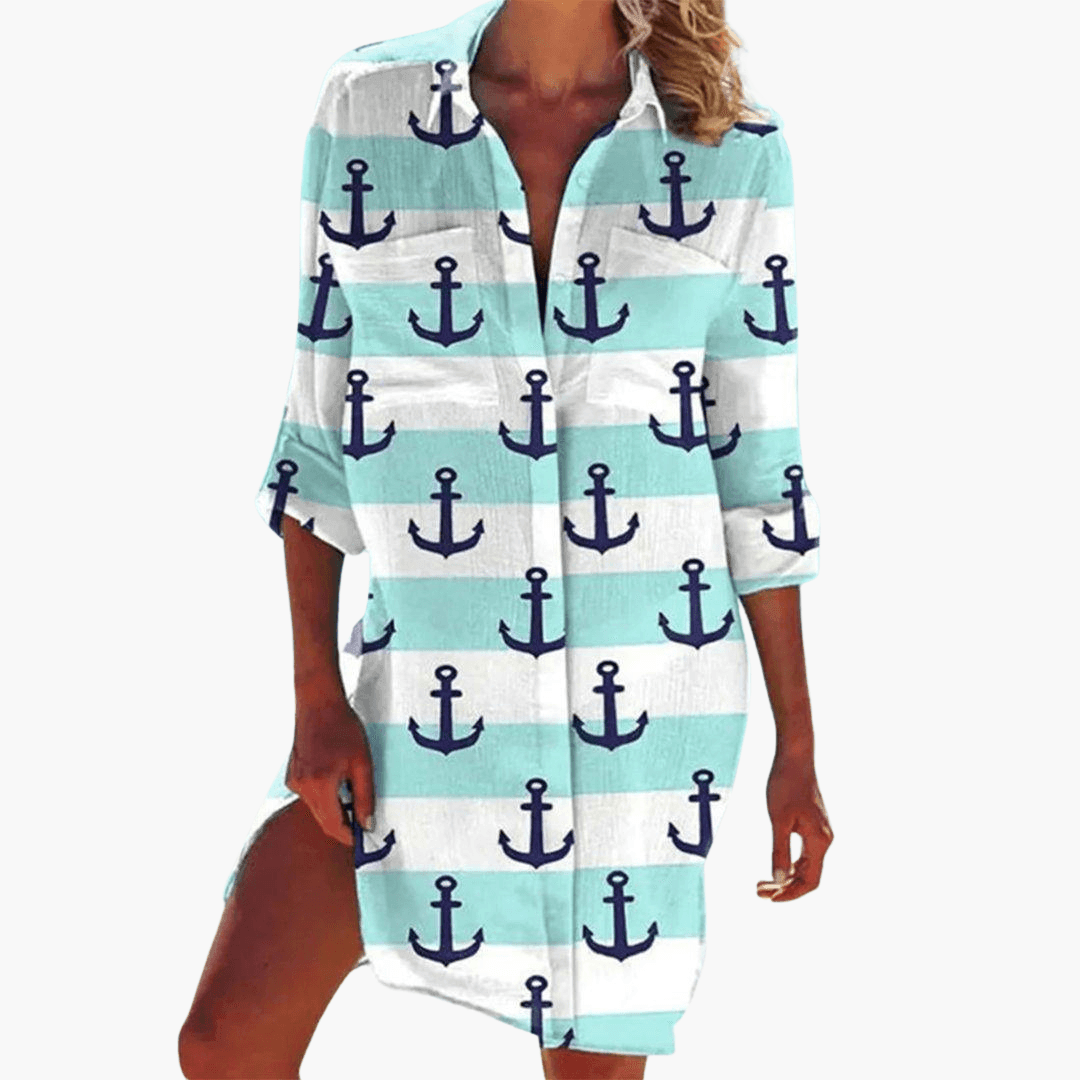 Women's Shirt Dress with Button-Down and Floral Print