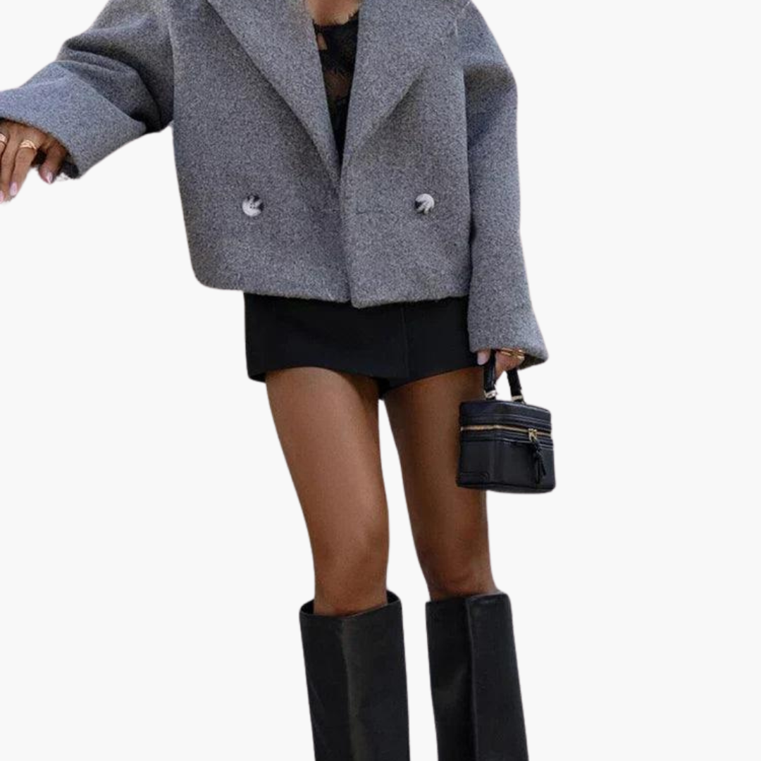 Women’s Cropped Jacket with Straight Hem and Long Sleeves