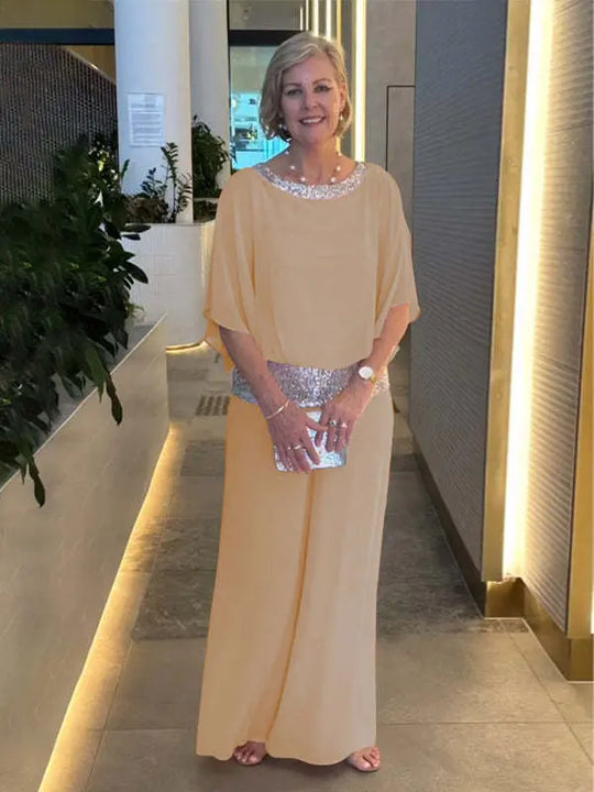 Women's Elegant Set with Embellished Top and Wide-Leg Pants