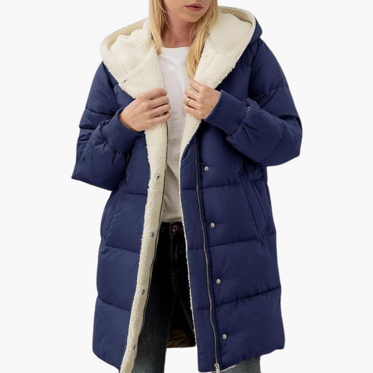Women’s Hooded Puffer Coat with Fleece Lining and Slim Fit