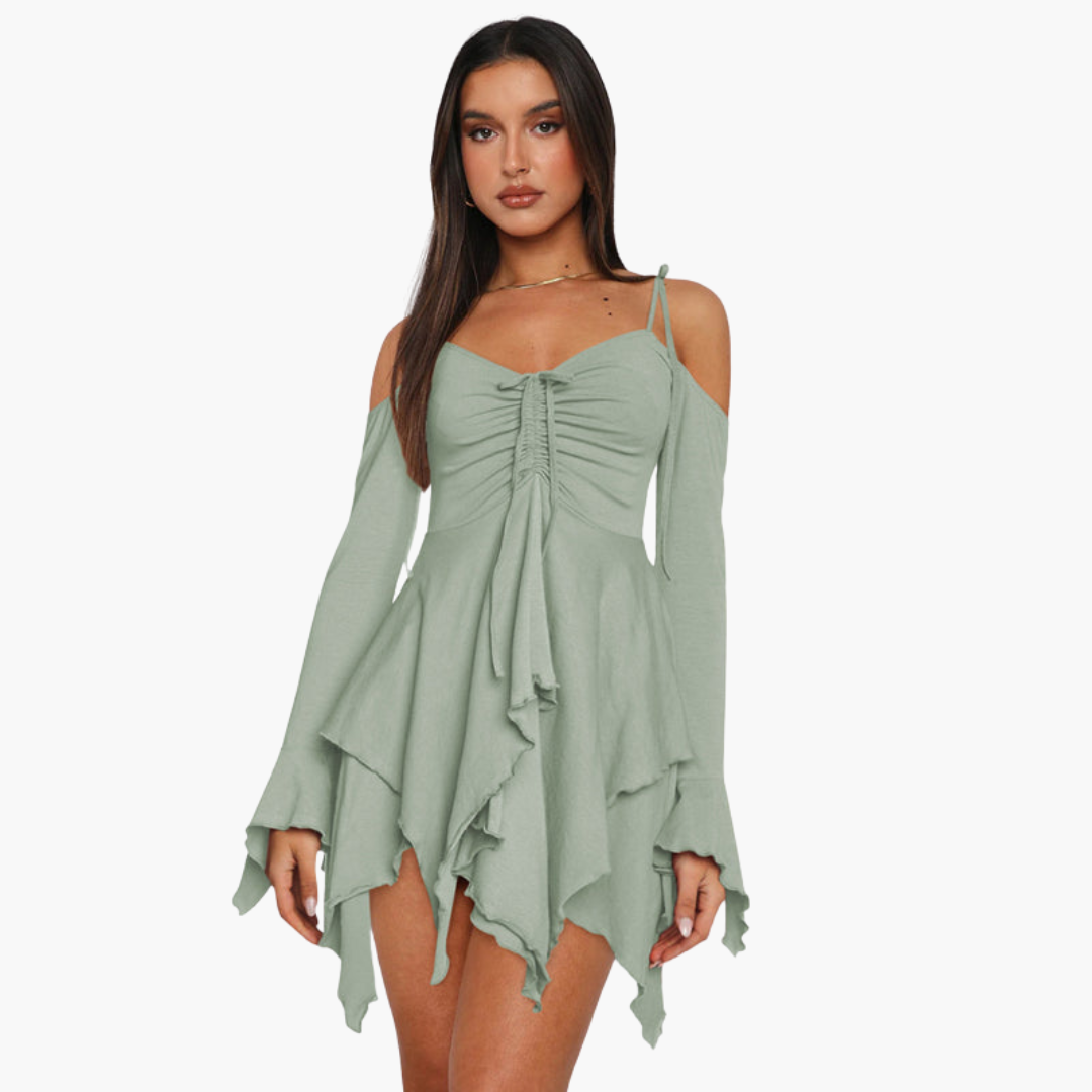 Women’s Mini Dress with Off‑Shoulder and Layered Detail