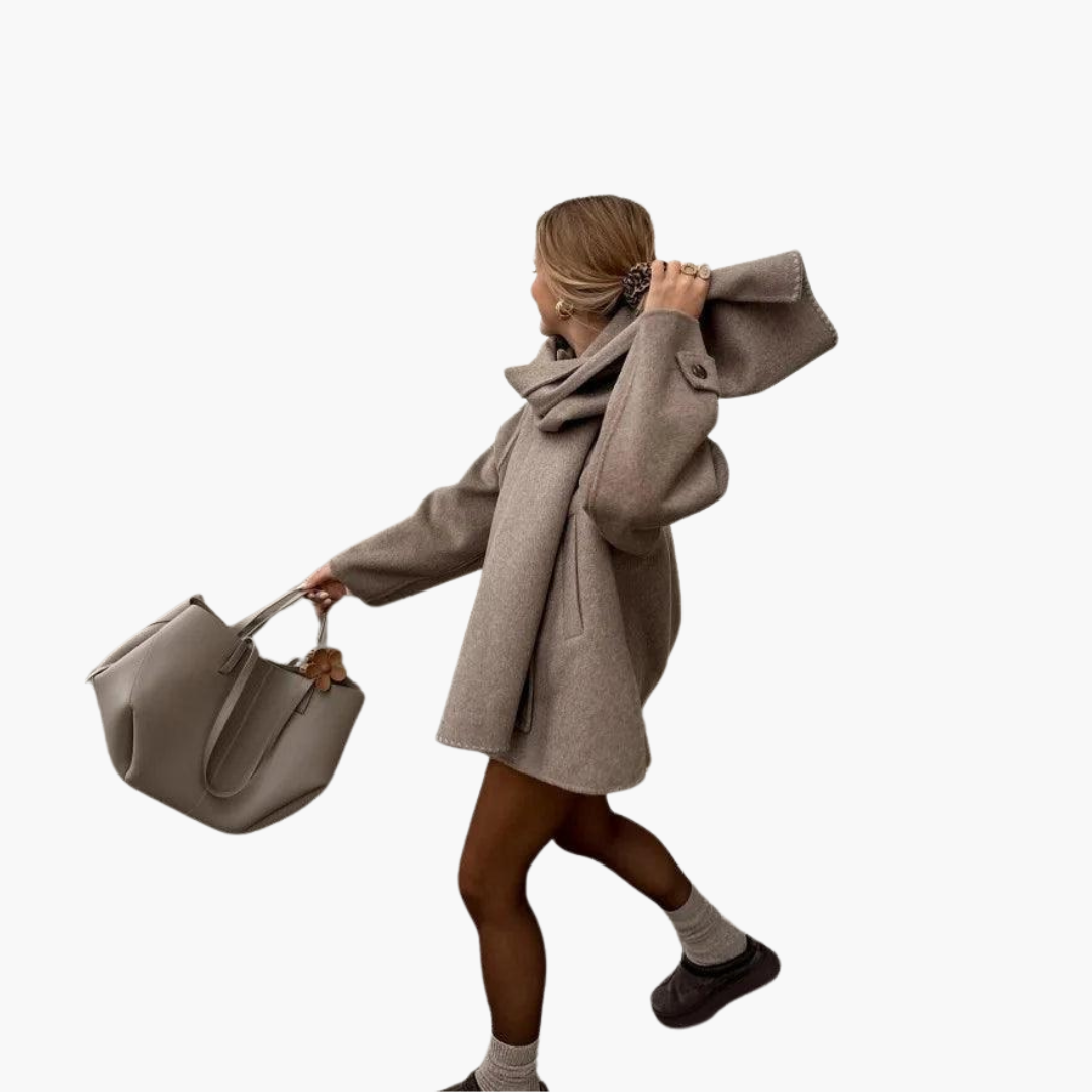 Women’s Winter Coat with Built-In Scarf and Tailored Fit