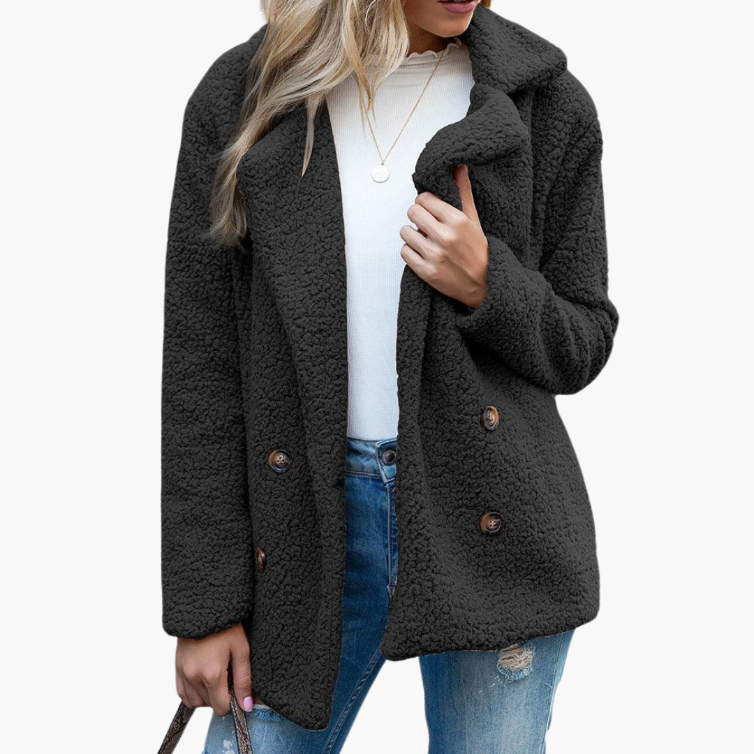 Women’s Oversized Faux Fur Jacket with Lapel Collar and Relaxed Fit