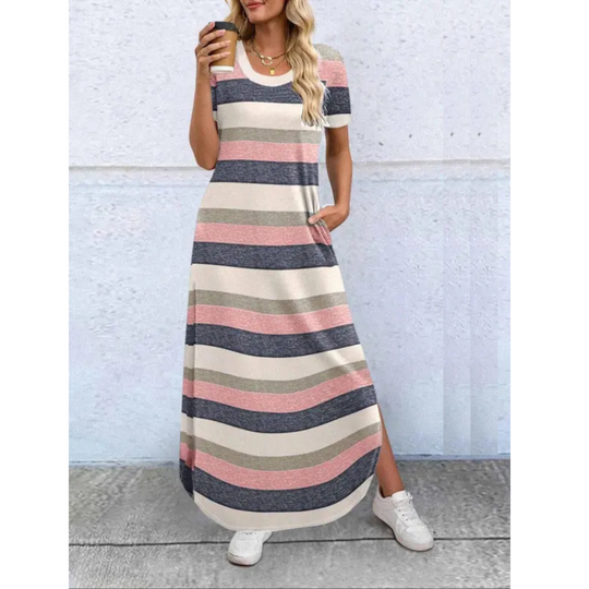 Women's Casual Maxi Dress with Round Neck and Flowing Fit
