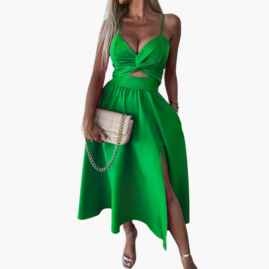 Women’s Midi Dress with Twist Front and Cut-Out