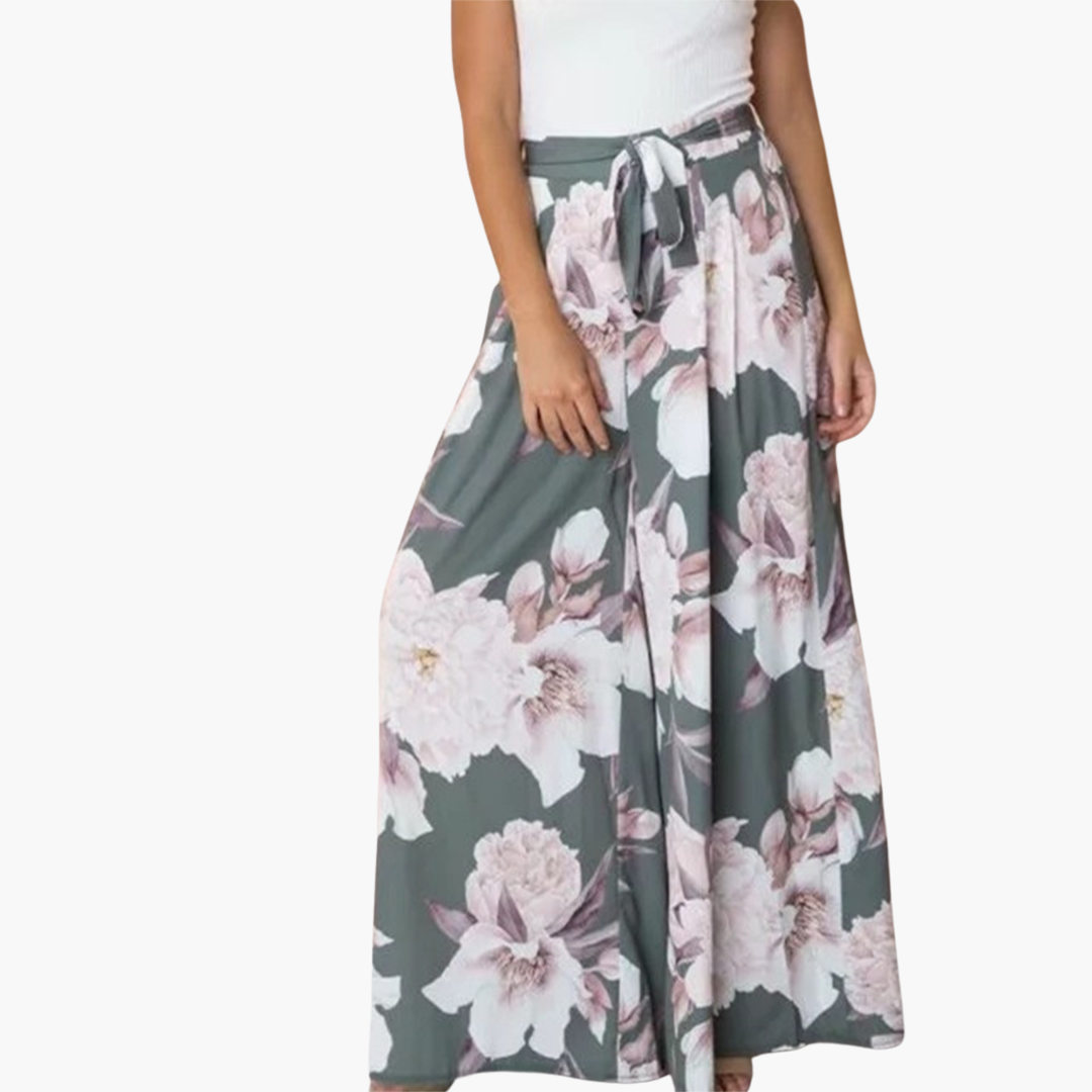Women’s Loose-Fit Summer Trousers with Floral Print and Wide-Leg Design