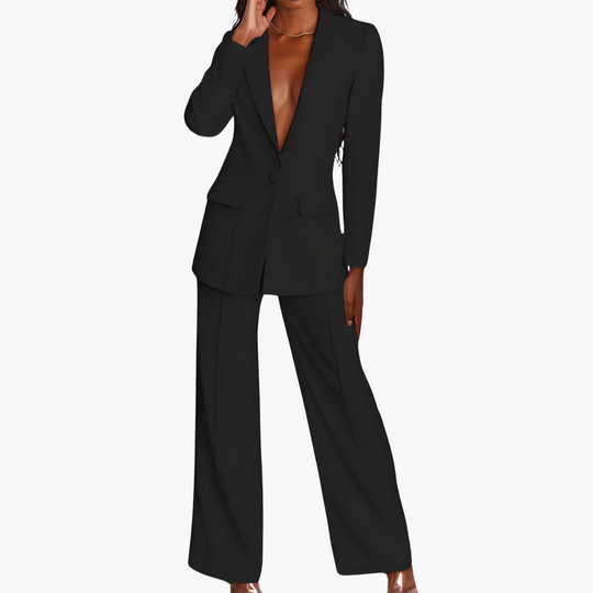Women’s Suit Set with Single-Button Blazer and Straight-Leg Trousers