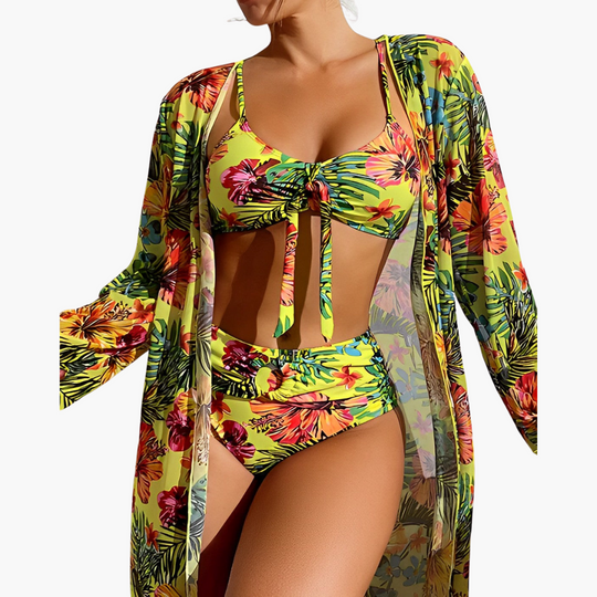 Women’s Three-Piece Bikini Set with Cover-Up Skirt