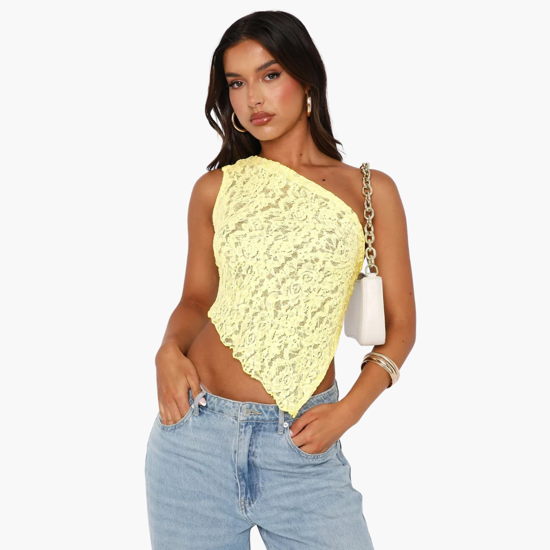 Women’s One-Shoulder Top with Lace and Asymmetric Design
