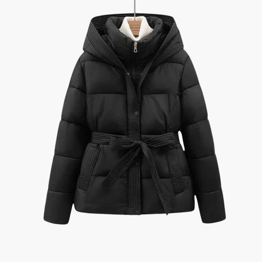 Belted Puffer Jacket with Hood – Women's Winter Quilted Coat - Made by Jessica