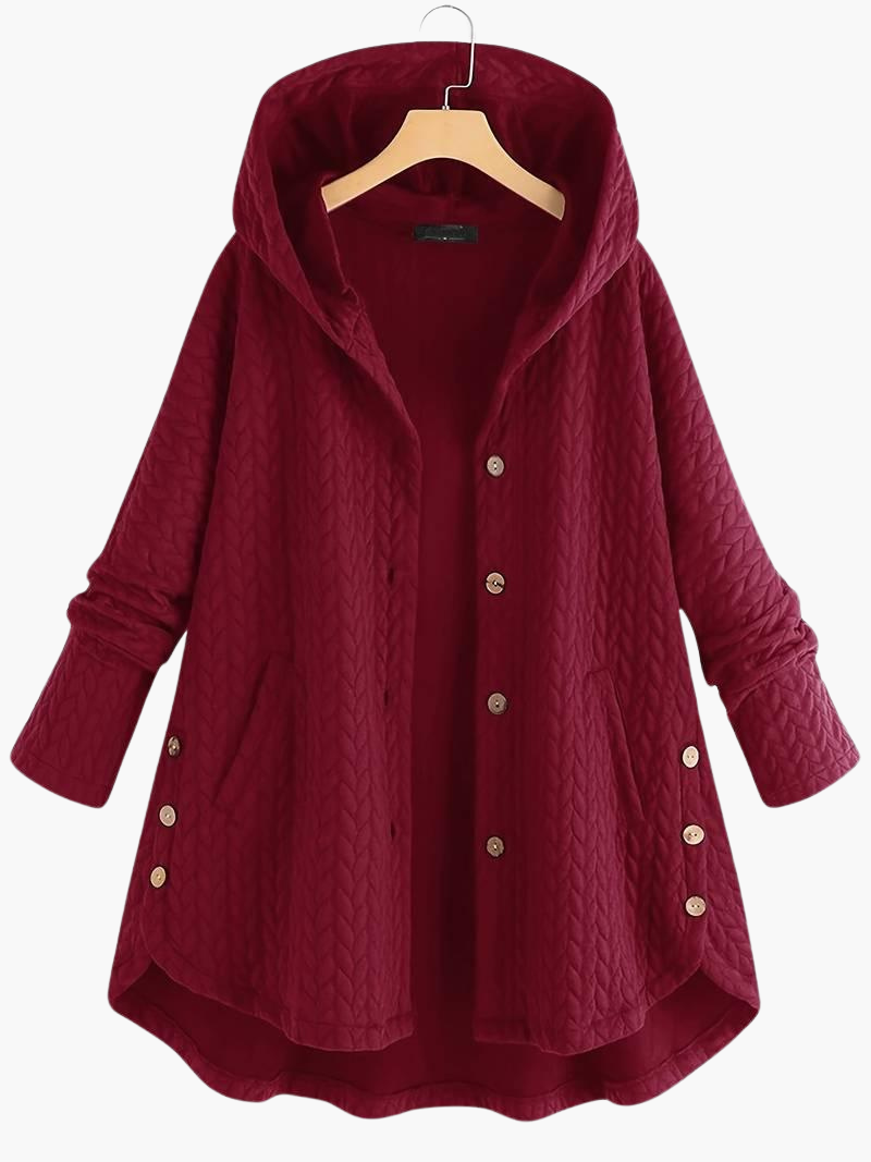 Women’s Hooded Winter Coat with Button-Up Front and Long Length