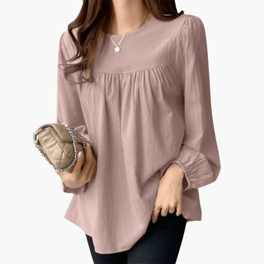 Women's Long Sleeve Blouse with Gathered Waistline and Flowy Fit