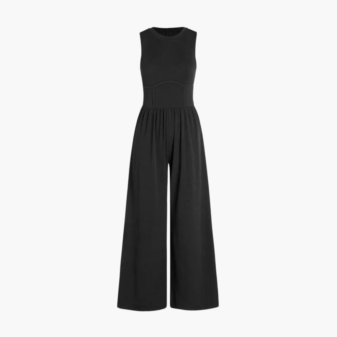 Women's Sleeveless Jumpsuit with Round Neckline and Wide-Leg Cut