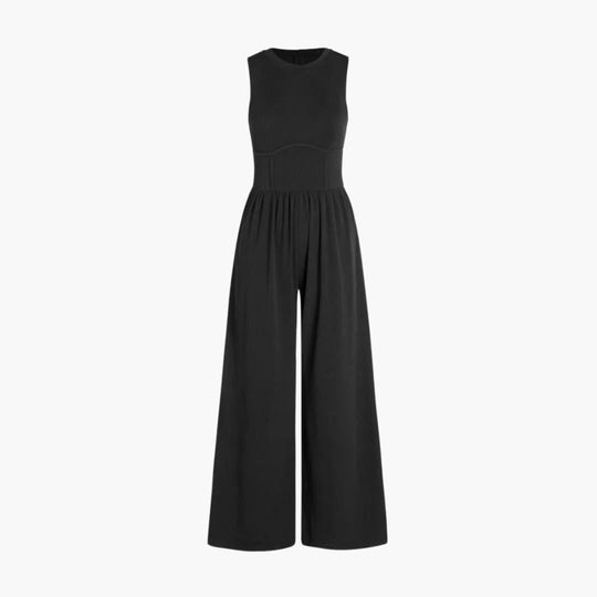Women's Sleeveless Jumpsuit with Round Neckline and Wide-Leg Cut