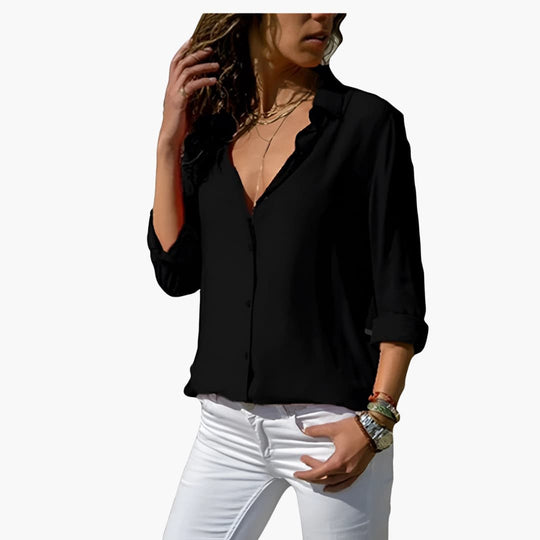 Women’s blouse with collar and button fastening