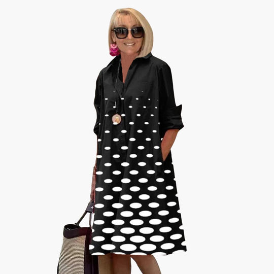 Women's Midi Dress with Shirt Collar and Side Pockets