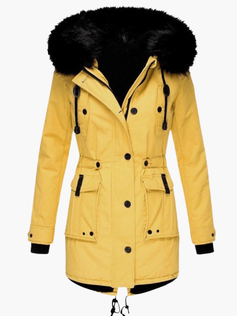 Women’s Hooded Parka with Front Pockets and Mid-Length Silhouette