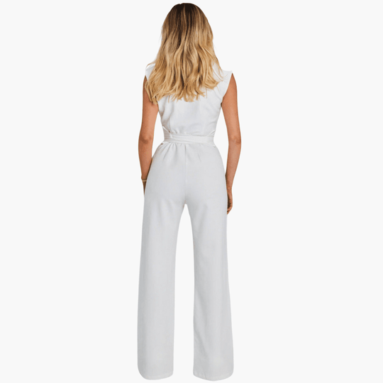 Women's Wide-Leg Jumpsuit with Sleeveless Design and Belted Waist