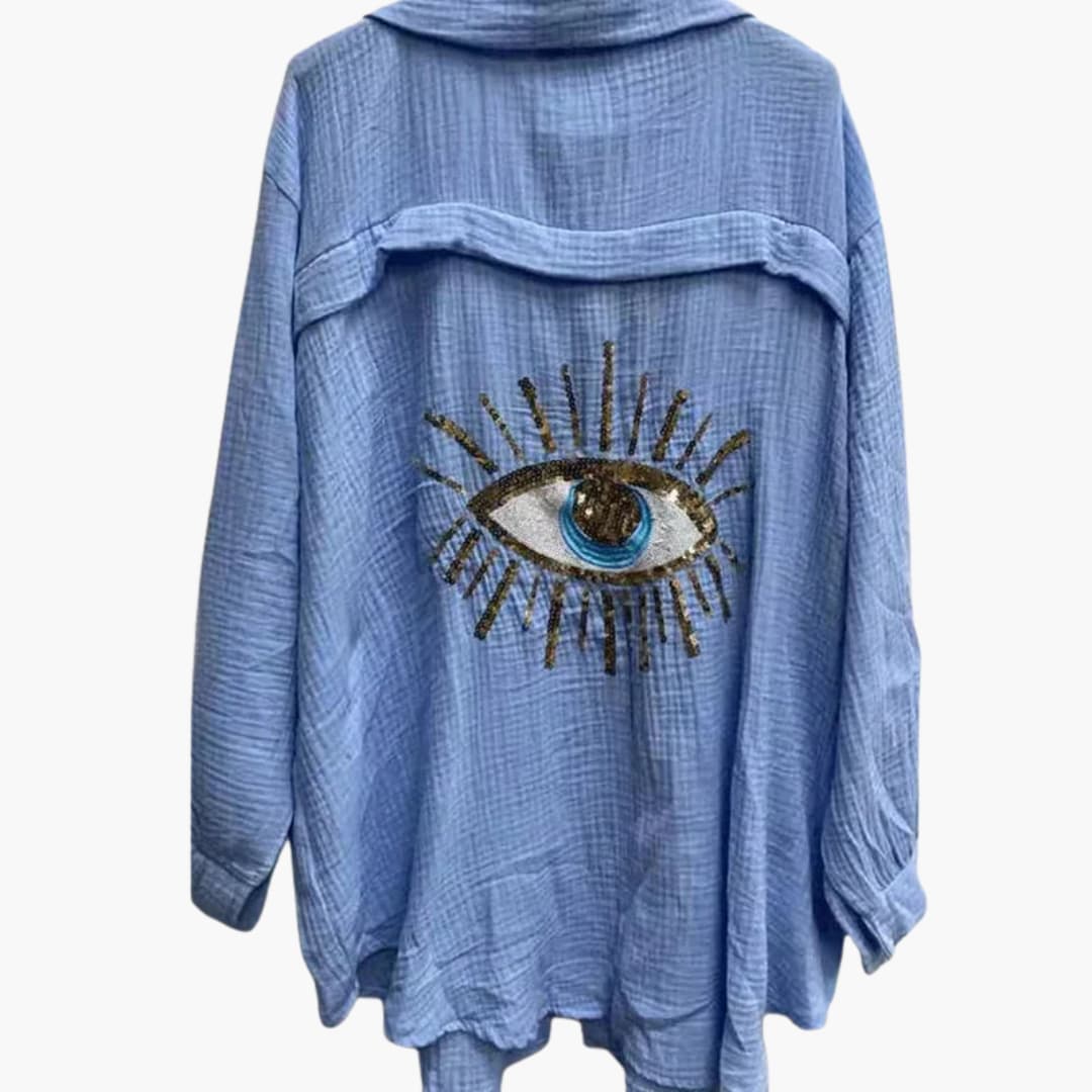 Women’s Oversized Beach Shirt with Collar and Embroidery