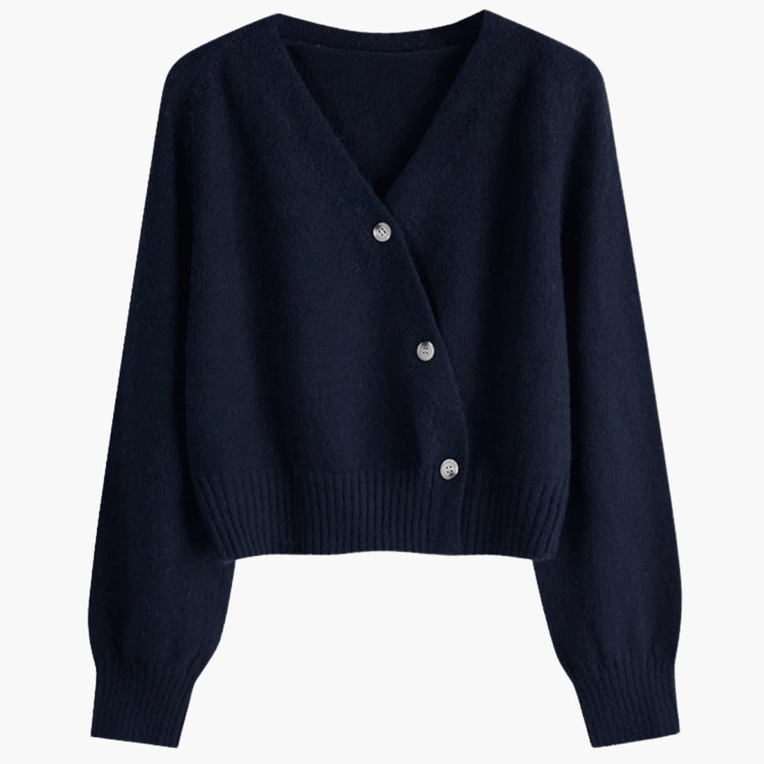 Women's V-Neck Buttoned Cardigan with Long Sleeves and Ribbed Hem
