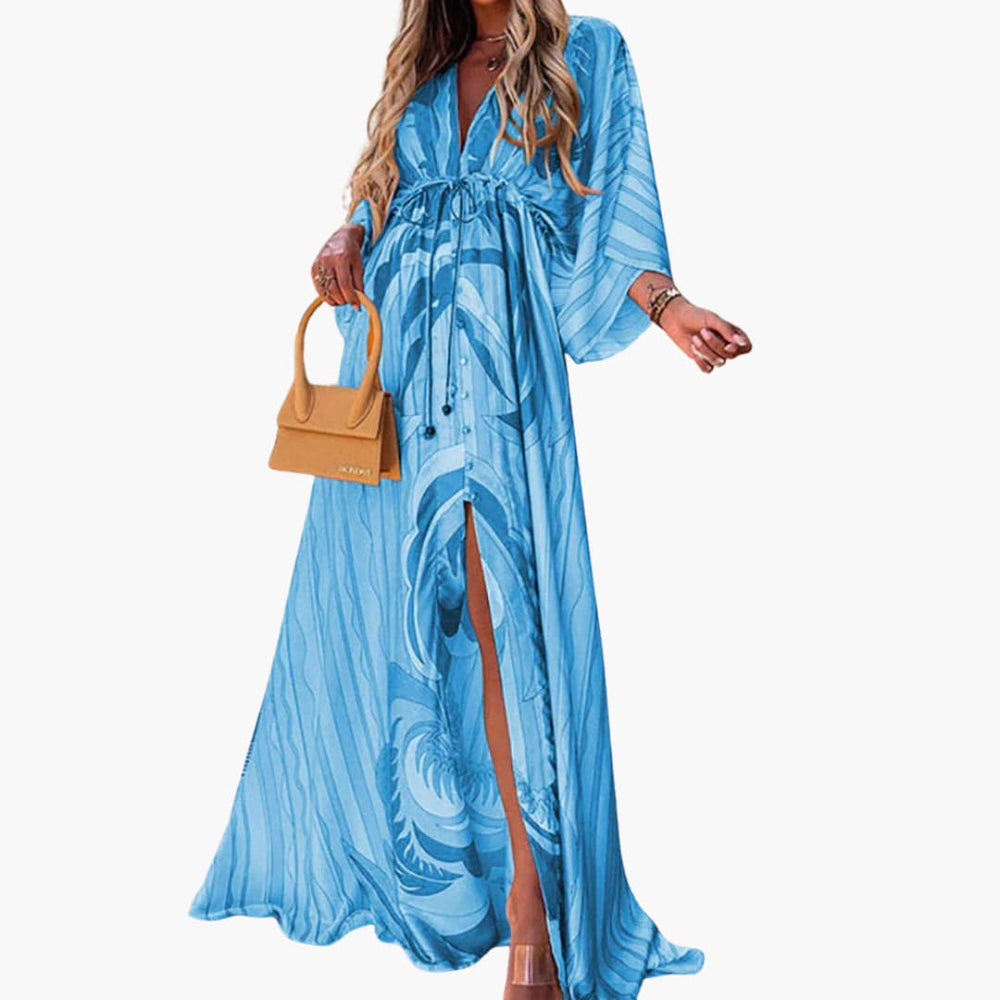 Women’s Maxi Dress with Drawstring Waist and Side Slit