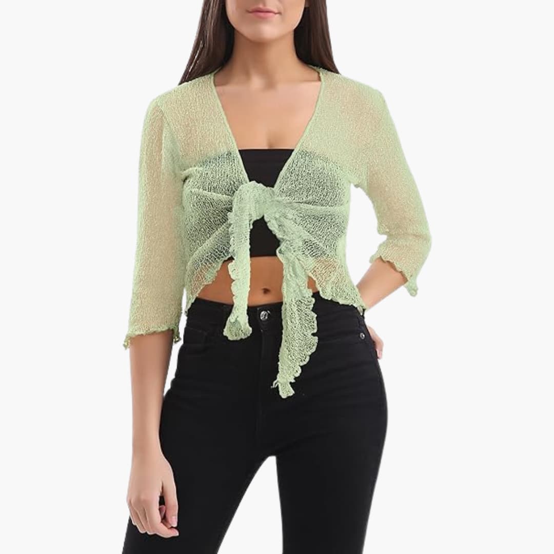 Women's Shrug with Tie Closure and Three-Quarter Sleeves