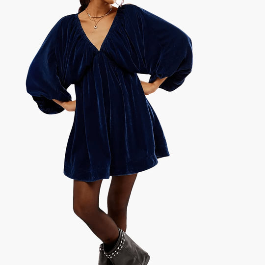 Women’s Mini Dress with V-Neckline and Long Sleeves