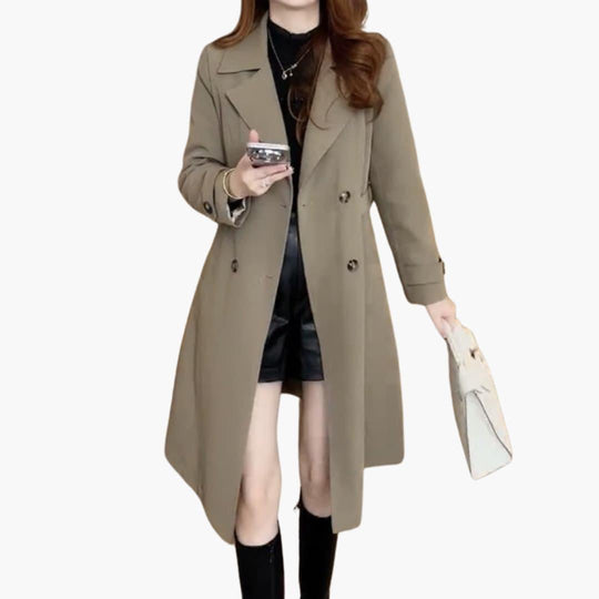 Women’s Trench Coat with Shaped Silhouette and Belted Waist
