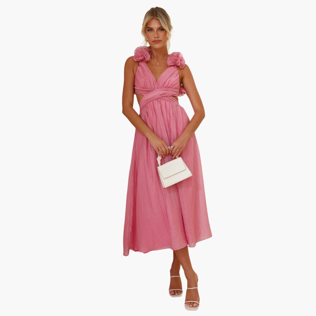Women's Summer Dress with Ruffle Shoulders and Tie-Back