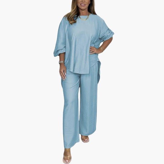 Women's Two-Piece Set with Wide-Leg Trousers and Relaxed Top