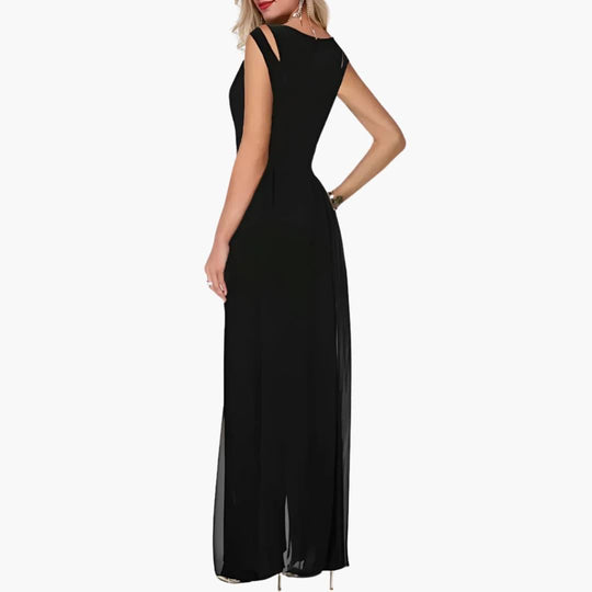 Women's Sleeveless Wide-Leg Jumpsuit with High-Rise Waist and Fluid Draping