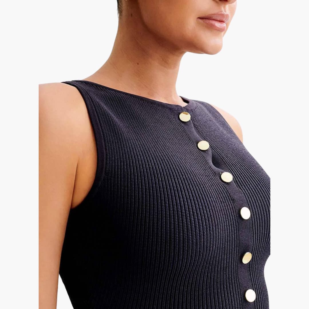 Women's Mini Dress with Button Fastening and Ribbed Texture