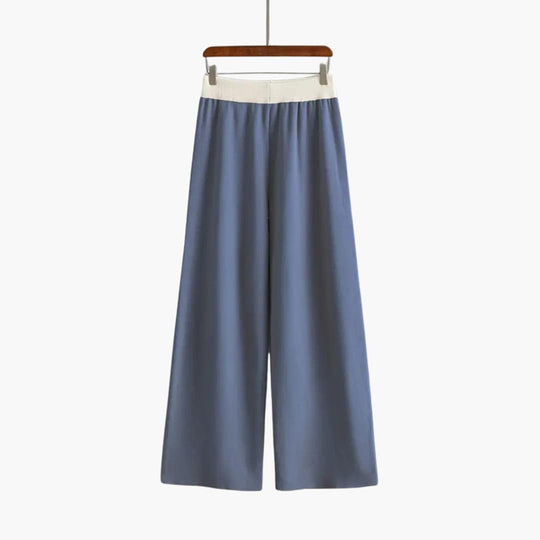 Women's Sweater Set with V-Neck Design and Wide-Leg Trousers